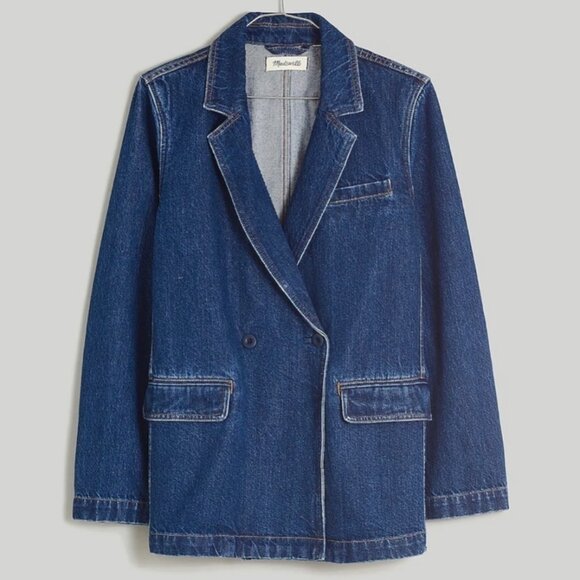 Madewell Blue Denim Jean Double Breasted Blazer Sports Jacket Deardorff Wash XS - Picture 16 of 16